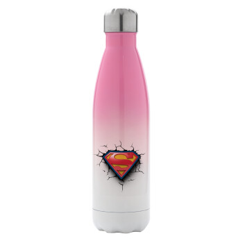 Superman cracked, Metal mug thermos Pink/White (Stainless steel), double wall, 500ml