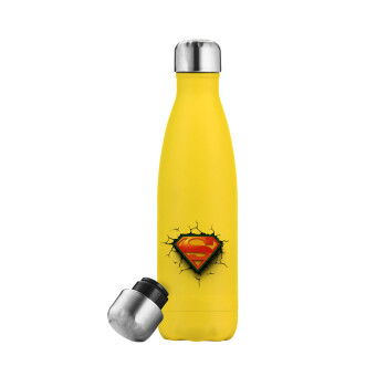 Superman cracked, Μεταλλικό παγούρι θερμός Κίτρινος (Stainless steel), διπλού τοιχώματος, 500ml