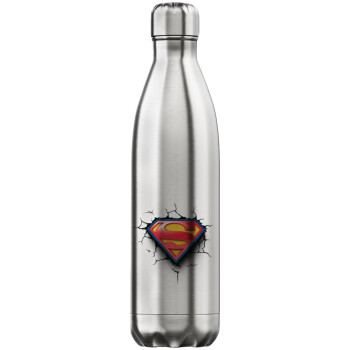 Superman cracked, Μεταλλικό παγούρι θερμός Inox (Stainless steel), διπλού τοιχώματος, 750ml