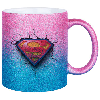 Superman cracked, Κούπα Χρυσή/Μπλε Glitter, κεραμική, 330ml