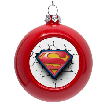 Superman cracked, Red Christmas tree ornament bauble 8cm
