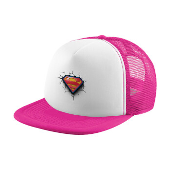 Superman cracked, Καπέλο Soft Trucker με Δίχτυ Pink/White 