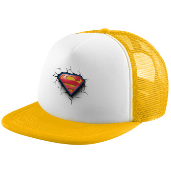 Superman cracked, Καπέλο Soft Trucker με Δίχτυ Κίτρινο/White 