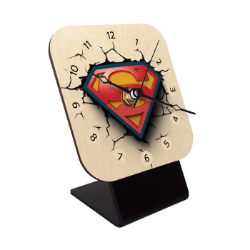 Superman cracked, Επιτραπέζιο ρολόι σε φυσικό ξύλο (10cm)