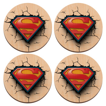 Superman cracked, ΣΕΤ x4 Σουβέρ ξύλινα στρογγυλά plywood (9cm)