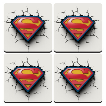 Superman cracked, ΣΕΤ 4 Σουβέρ ξύλινα τετράγωνα (9cm)