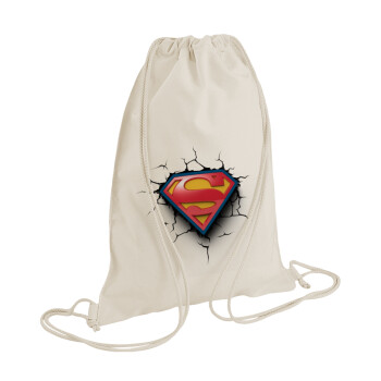 Superman cracked, Τσάντα πλάτης πουγκί GYMBAG natural (28x40cm)