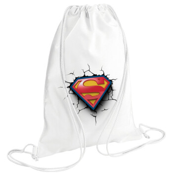Superman cracked, Τσάντα πλάτης πουγκί GYMBAG λευκή (28x40cm)