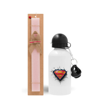 Superman cracked, Easter Set, metallic aluminum bottle (500ml) & aromatic flat Easter candle (30cm) (PINK)