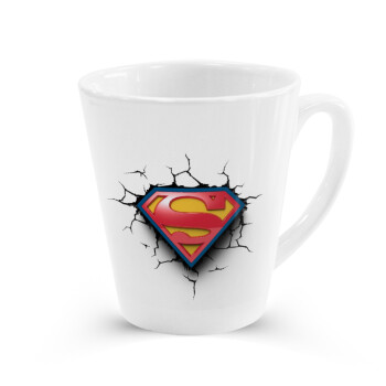 Superman cracked, Κούπα κωνική Latte Λευκή, κεραμική, 300ml