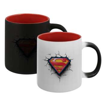 Superman cracked, Κούπα Μαγική εσωτερικό κόκκινο, κεραμική, 330ml που αλλάζει χρώμα με το ζεστό ρόφημα (1 τεμάχιο)