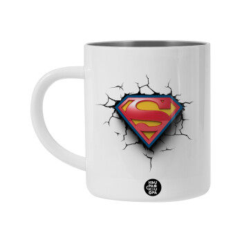 Superman cracked, Λευκή Ανοξείδωτη Μεταλλική Κούπα 450ml - Διπλού Τοιχώματος 