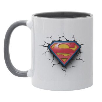 Superman cracked, Κούπα χρωματιστή γκρι, κεραμική, 330ml