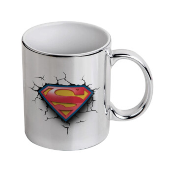 Superman cracked, Mug ceramic, silver mirror, 330ml