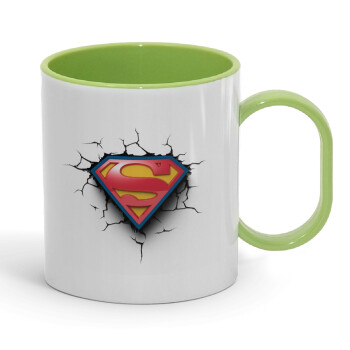 Superman cracked, Κούπα (πλαστική) (BPA-FREE) Polymer Πράσινη για παιδιά, 330ml