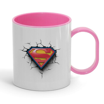 Superman cracked, Κούπα (πλαστική) (BPA-FREE) Polymer Ροζ για παιδιά, 330ml