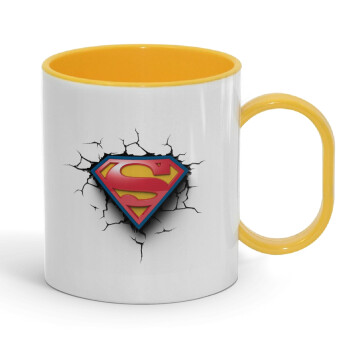 Superman cracked, Κούπα (πλαστική) (BPA-FREE) Polymer Κίτρινη για παιδιά, 330ml