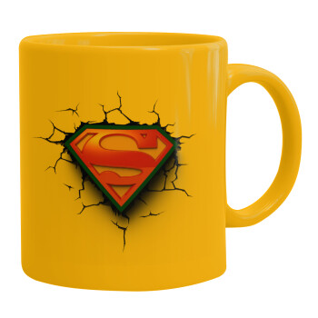 Superman cracked, Ceramic coffee mug yellow, 330ml (1pcs)