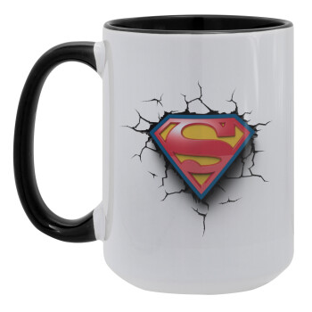 Superman cracked, Κούπα Mega 15oz, κεραμική Μαύρη, 450ml