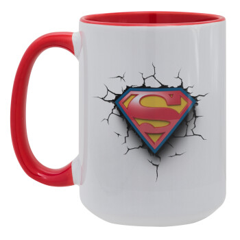 Superman cracked, Κούπα Mega 15oz, κεραμική Κόκκινη, 450ml