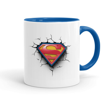 Superman cracked, Κούπα χρωματιστή μπλε, κεραμική, 330ml