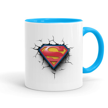 Superman cracked, Κούπα χρωματιστή γαλάζια, κεραμική, 330ml