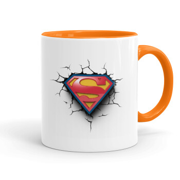 Superman cracked, Κούπα χρωματιστή πορτοκαλί, κεραμική, 330ml