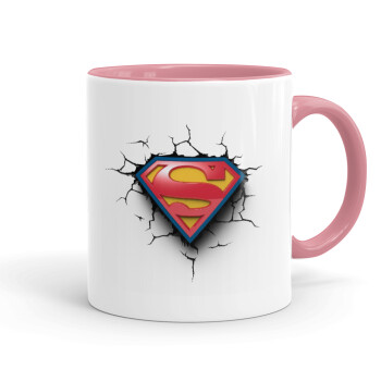 Superman cracked, Κούπα χρωματιστή ροζ, κεραμική, 330ml