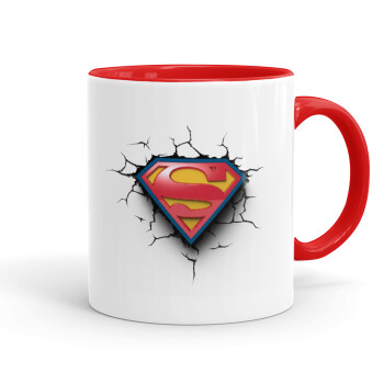 Superman cracked, Κούπα χρωματιστή κόκκινη, κεραμική, 330ml