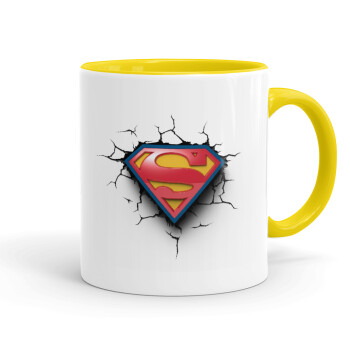 Superman cracked, Κούπα χρωματιστή κίτρινη, κεραμική, 330ml