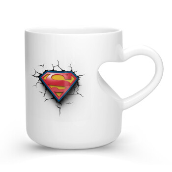 Superman cracked, Κούπα καρδιά λευκή, κεραμική, 330ml