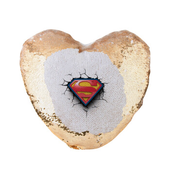 Superman cracked, Μαξιλάρι καναπέ καρδιά Μαγικό Χρυσό με πούλιες 40x40cm περιέχεται το  γέμισμα