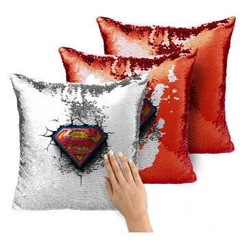 Superman cracked, Μαξιλάρι καναπέ Μαγικό Κόκκινο με πούλιες 40x40cm περιέχεται το γέμισμα
