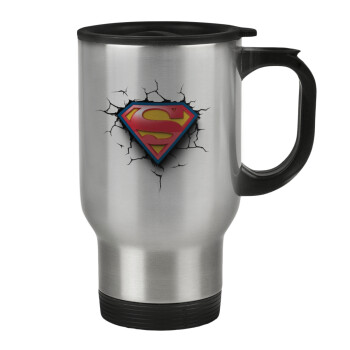 Superman cracked, Stainless steel travel mug with lid, double wall 450ml