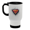 Superman cracked, Κούπα ταξιδιού ανοξείδωτη με καπάκι, διπλού τοιχώματος (θερμό) λευκή 450ml
