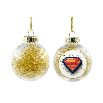 Superman cracked, Χριστουγεννιάτικη μπάλα δένδρου διάφανη με χρυσό γέμισμα 8cm