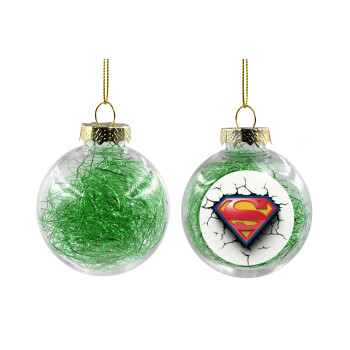 Superman cracked, Χριστουγεννιάτικη μπάλα δένδρου διάφανη με πράσινο γέμισμα 8cm