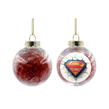 Superman cracked, Χριστουγεννιάτικη μπάλα δένδρου διάφανη με κόκκινο γέμισμα 8cm