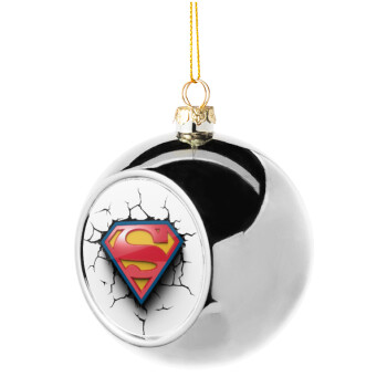 Superman cracked, Χριστουγεννιάτικη μπάλα δένδρου Ασημένια 8cm