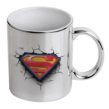 Superman cracked, Mug ceramic, silver mirror, 330ml