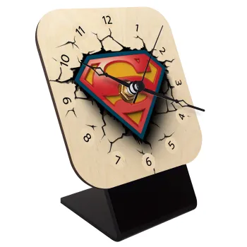 Superman cracked, Επιτραπέζιο ρολόι σε φυσικό ξύλο (10cm)