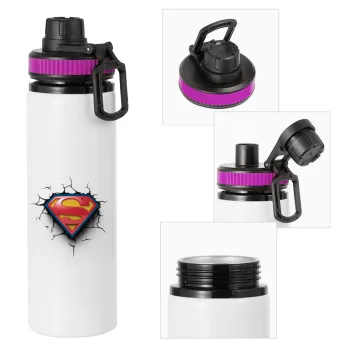 Superman cracked, Metallic water bottle with safety lid, 850ml aluminum