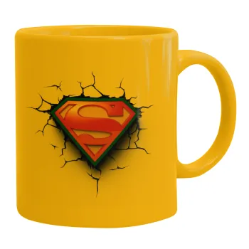 Superman cracked, Ceramic coffee mug yellow, 330ml