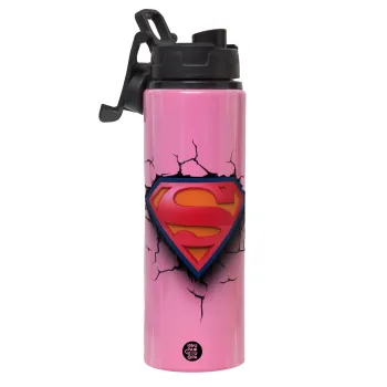 Superman cracked, Metallic water bottle with safety lid, 850ml aluminum