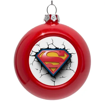 Superman cracked, Red Christmas tree ornament bauble 8cm