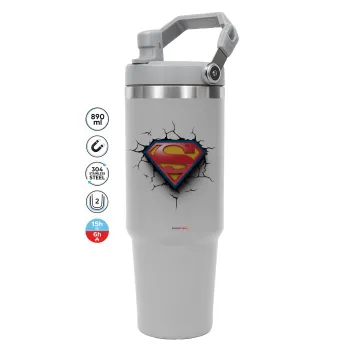 Superman cracked, GREY color, 890ml (30oz) stainless Steel Tumbler with Handle