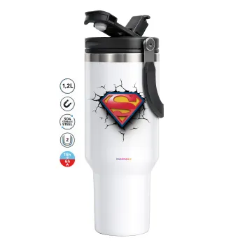 Superman cracked, Mega Stainless steel Tumbler with lid, double wall 1,2L
