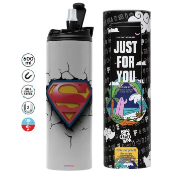 Superman cracked, Tumbler stainless steel GREY 600ml