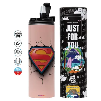 Superman cracked, Tumbler stainless steel PINK 600ml