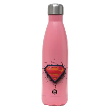 Superman cracked, Μεταλλικό παγούρι θερμός Ροζ Ματ (Stainless steel), διπλού τοιχώματος, 500ml